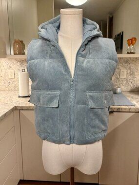 Love Tree Blue Corduroy Hooded Puffer Vest - Size Small
